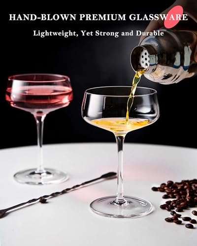 JBHO Martini Glasses, Crystal Coupe Glasses Set of 4, 10 Oz, Large and Fancy Cocktail Glasses, Hand-Blown Champagne Coupe Glasses for Espresso Martini, Manhattan as Bar Glassware or Mother's Gift