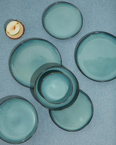 Stoneware Dinnerware Sets, Kitchen Plates and Bowls Set, Ceramic Dish Set for 4, Modern Chip & Scratch Resistant Dishware Sets, Durable Reactive Glaze Dinner Set, Green Black - color: Green Black, size: Set (12pcs)
