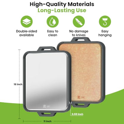 Titanium Cutting Board for Kitchen, Double Sided Pure Titanium & Wood Fiber | Non‑Slip Platinum Silicone Edge, Juice Groove, for Chopping Meat/Vegetables/Fruit Dishwasher Safe, 16"×11"