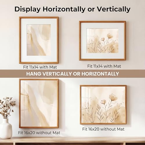 Acovy 16x20 Picture Frame, Natural Solid Teak Wood 16"x20" Photo Frame for Wall, Handcrafted Wooden Poster Frame 16 x 20 Matted to 11x14, High Definition Tempered Glass, Wall Hook Included, Natural Teak - color: Teak, size: 16"x20"