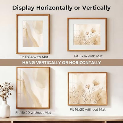 Acovy 16x20 Picture Frame, Natural Solid Teak Wood 16"x20" Photo Frame for Wall, Handcrafted Wooden Poster Frame 16 x 20 Matted to 11x14, High Definition Tempered Glass, Wall Hook Included, Natural Teak - color: Teak, size: 16"x20"