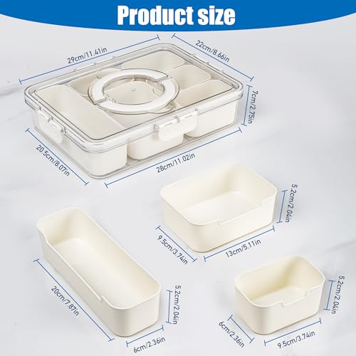 Bandesun Divided Serving Tray with Lid and Handle - Clear Organizer for Candy, Fruits, Nuts, Snacks - Perfect for Party, Entertaining - Snackle Box Charcuterie Container for Portable Snack Platters - style: compartments Long 1pcs Small 4pcs Medium 1pcs