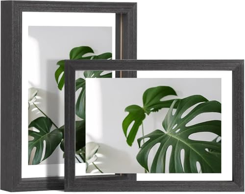 Egofine 5x7 Floating Frames Set of 2, Double Plexiglass Picture Frame, Made of Solid Wood Display Any Size Photo up to 5x7, Wall Mount or Tabletop Standing, Faded Black - color: Faded Black, size: 5x7