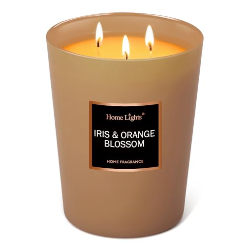 HomeLights Scented Candles | Large Jar Candle-33.3 Oz. Natural Soy Aromatherapy Candles | Up to 130 Hours Burn Time with 3 Cotton Wicks, Home Decorative Fragrance Candle Gift - Iris & Orange Blossom - color: Iris & Orange Blossom