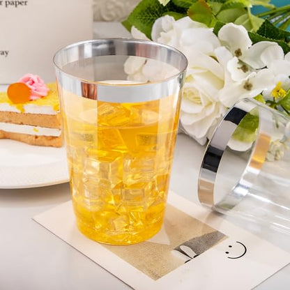 I00000 50 Pack 12 oz Silver Plastic Cups, Premium Silver Disposable Cups | BPA-Free, Heavy Duty, Everyday Use, Bulk Catering, Wine Glasses, Cocktail Glasses, Silver Cups Perfect for Party & Wedding - color: 12-Silver-50