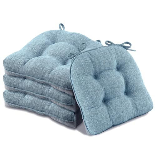 Basic Beyond Chair Cushions for Dining Chairs 4 Pack, Chair Cushion with Ties and Non Slip Backing, 15.5 x 15.5 inches Tufted Chair Pads for Dining Chairs(Baby Blue) - color: Baby Blue, size: 4 Count (Pack of 1)