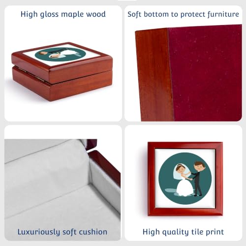 3dRose Cartoon Bride and Groom Holding Both Hands Jewelry Box 7 x 7 inch with 4 inch tile