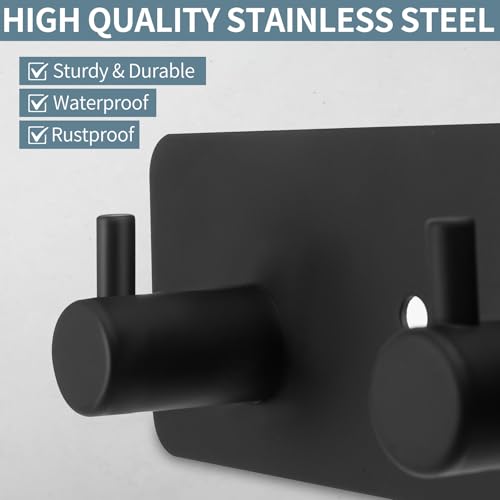 Wall Mount Coat Rack, 5-Hook Metal Towel and Hat Hook, Black | Adhesive Or Screw Mount, Rounded Smooth Hooks, Sturdy Metal, For Towels, Coats, Hats, Bags - style: "T" shape