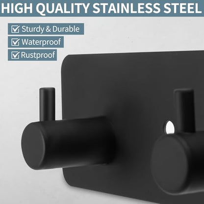 Wall Mount Coat Rack, 5-Hook Metal Towel and Hat Hook, Black | Adhesive Or Screw Mount, Rounded Smooth Hooks, Sturdy Metal, For Towels, Coats, Hats, Bags - style: "T" shape