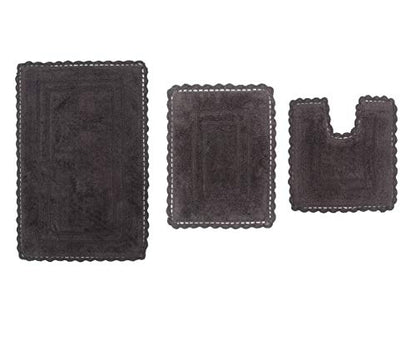 Home Weavers Casual Elegance Reversible Bathmat 100% Cotton Bathroom Rugs Set, Washable Rug, Extra Soft and Absorbent Bath Rug, Kitchen Mat, Bath Mat Set, Non Slip Mat, 3 Piece Set with Contour, Gray - color: Grey, size: 1'9" x 2'10" (Rectangle, Contour)