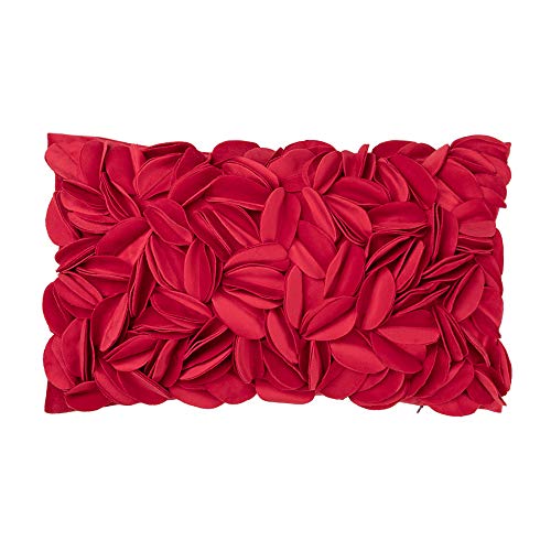 KINGROSE Handmade 3D Flower Throw Pillow Cover Decorative Cushion Cover Soft Pillow Case Sham for Sofa Couch Bed Living Room Home 12 X 20 Inches Velvet Christmas Red | Handmade Floral Pillowcase, Soft Decorative Cushion Cover for Sofa Couch Bed Living Roo