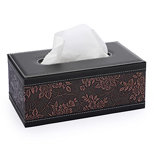 Sumnacon Tissue Box Cover Rectangule Leather Tissue Box with Magnetic Bottom,Stylish PU Tissue Box Holder for Bathroom Toilet Bedroom Living Room Desk Table Office Car - color: Brown, size: Medium