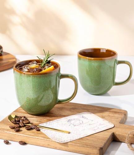 LERATIO Ceramic Coffee Mugs Set of 6,12oz Handmade Coffee Mugs Set | Large Handle for Cappuccino/Latte/Tea/Hot Cocoa,Oven &Dishwasher & Microwave Safe-Sage Meadow Green - color: Sage Meadow Green