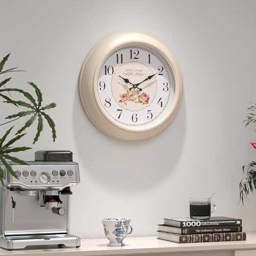 Abdurey Sweet French Decorative Wall Clock,Creamy White Rose Style | Battery Operated Silent Decor Wall Clocks for Living Room, farmhouse, Bedroom, Bathroom, Dining Room 11.5"