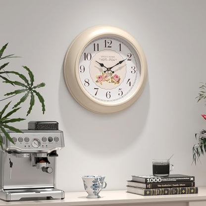Abdurey Sweet French Decorative Wall Clock,Creamy White Rose Style | Battery Operated Silent Decor Wall Clocks for Living Room, farmhouse, Bedroom, Bathroom, Dining Room 11.5"
