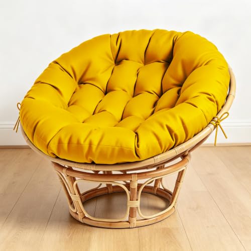 ARTPLAN Round Papasan Chair Cushion Tufted Swing Seat Pad with Ties,Yellow | 47"x47"x4"tufted round chair cushion, polyester cover&fluffy fiber fill, fixed ties fit papasan, swing&wicker indoor chairs - color: Yellow