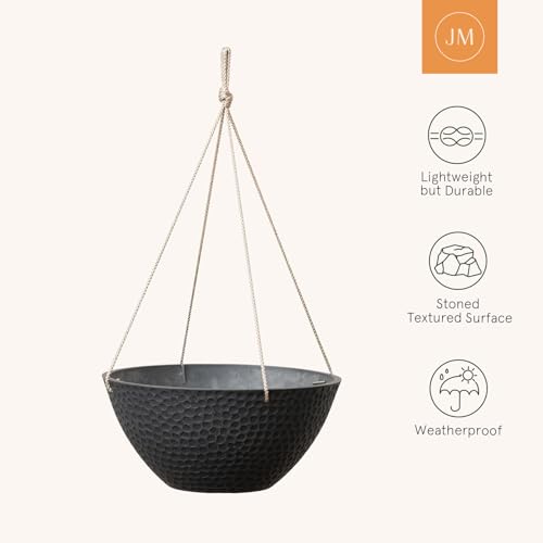 LA JOLIE MUSE Hanging Planters for Outdoor Plants, Large Hanging Planter with Drain Holes, Outdoor Hanging Flower Pots, Matte Black, Honeycomb (13.2 Inch, Set of 2) | Matte Black Finish, Hanging Baskets and Flower Pots for Outdoor Plants, Decorative Outdo