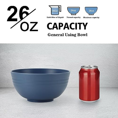 Wheat Straw Bowl Sets,8 PCS Unbreakable Cereal Bowls 26 OZ,Microwave and Dishwasher Safe Bowls,Kitchen Bowl suitable for cereal,salad,snack and soup (Navy Blue) - color: Navy Blue, size: 26 oz