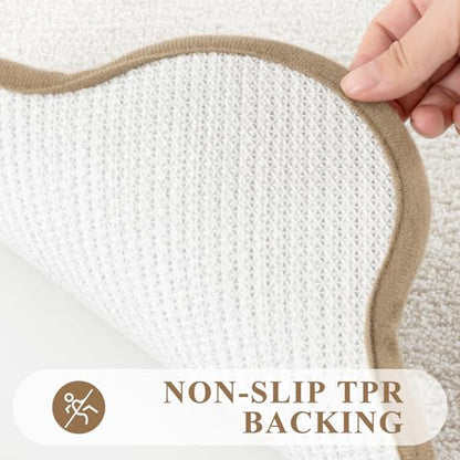 Pauwer Bathroom Rug Sets 3 Piece, Scalloped Bath Rugs, Beige and Khaki | Non Slip Washable Bath Mat With U-Shaped Toilet Rug, Extra Absorbent Quick Dry, For Floor Sink - color: Beige and Khaki