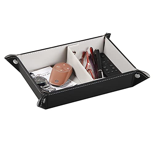 YAPISHI Valet Tray,Entryway Dish,Foldable PU Leather Catchall Tray for Men | Catchall Bowl,Nightstand Organizer Caddy,Travel Valet Tray for Keys,EDC,Jewelry,Glasses,Wallet,Coins,Dice,Watch,Phone,Perfume - color: 1# Black