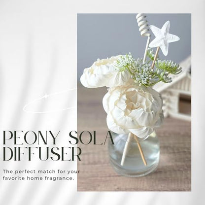 6pcs White 3" Peony Brides Dream Sola Wood Flower Diffuser with Reed Sticks for Home Fragrance Essential Oil DIY Decor