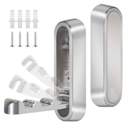 2PCS Foldable Wall Hooks, Heavy Duty Zinc Alloy Folding Wall Hooks,Folding Coat Hooks, Flip Down Hook for Hanging Coats, Bags, Hats, Cooking Utensil, Bathrobes, Keys (Silver) - color: Silver, size: 2 Hooks