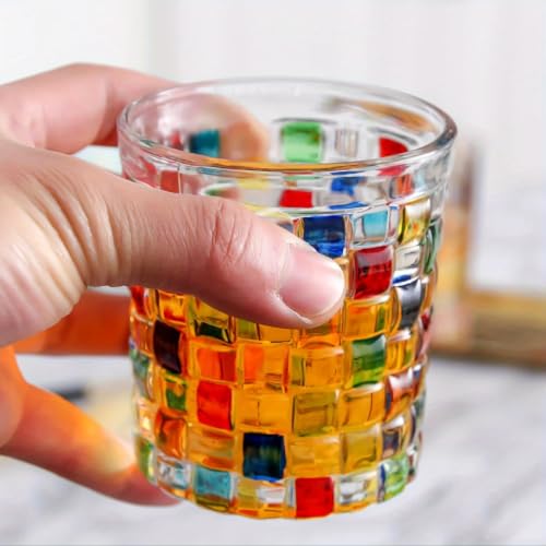 Set of 6 or 5 Hand-painted Colorful Glass Tumblers, Drinking Glassware, Cocktail Glasses for Iced Coffee Juice Tea Beverage Milk Wine With Artistic Design - color: Woven-Bag Design Set of 6