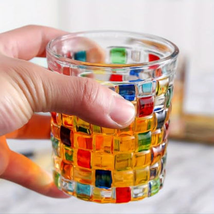 Set of 6 or 5 Hand-painted Colorful Glass Tumblers, Drinking Glassware, Cocktail Glasses for Iced Coffee Juice Tea Beverage Milk Wine With Artistic Design - color: Woven-Bag Design Set of 6
