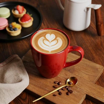 MONITO 17oz Ceramic Coffee Mugs Set of 6, Glossy Red Large Mugs with Handle | Drinking Cups for Latte,Tea&Cocoa,Dishwasher&Microwave Safe,Reactive Glaze Cups,Ideal Gift for Office and Home Use - color: Red（17oz）