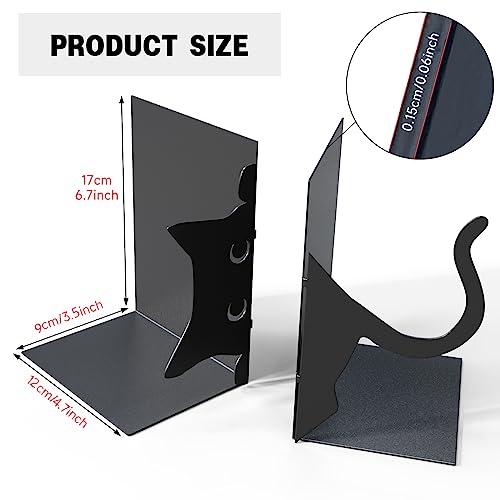 Book Ends Decorative,ENCIMART Book Ends,Metal Bookends,Book Holders for Shelves,Office Decorative Bookends,1.5mm Thickened Book Ends,Bedroom Library Office School Book Desktop Organizer Gift（Cat） | 1.5mm Metal Bookends for Heavy Books, Book Stoppers Desk