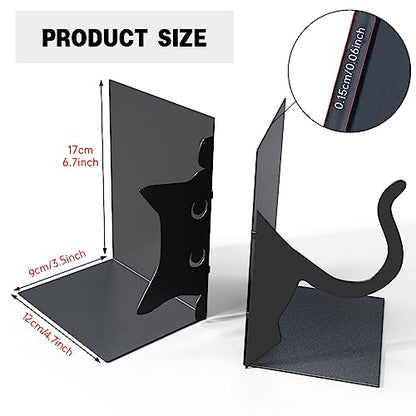 Book Ends Decorative,ENCIMART Book Ends,Metal Bookends,Book Holders for Shelves,Office Decorative Bookends,1.5mm Thickened Book Ends,Bedroom Library Office School Book Desktop Organizer Gift（Cat） | 1.5mm Metal Bookends for Heavy Books, Book Stoppers Desk