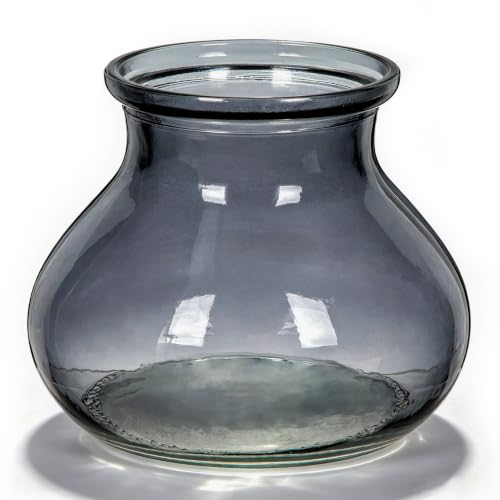 Hollyone Blue Glass Vase Flower Vases Round Glass Vase Small Modern Art Decorative Flower Bottle Modern Vase for Table Centerpieces Farmhouse Wedding Office Living Room Home Decor - color: Blue