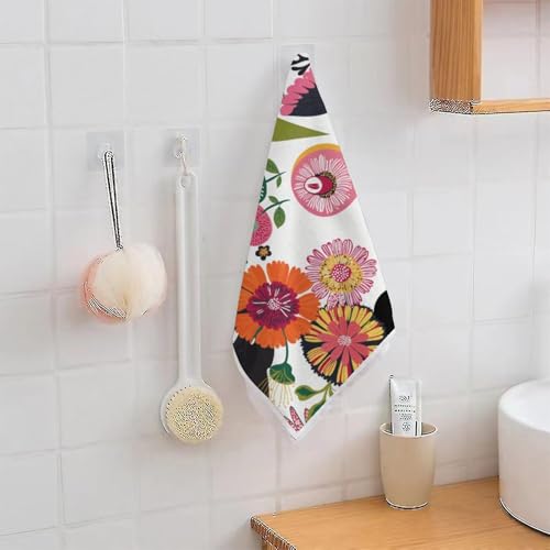 Boho Floral Hand Towel Set of 2, Soft Absorbent Decorative Towels with Botanical and Butterfly Print for Home, Hotel, Spa, Gym, Kitchen, 28x14 Inches Flower-1