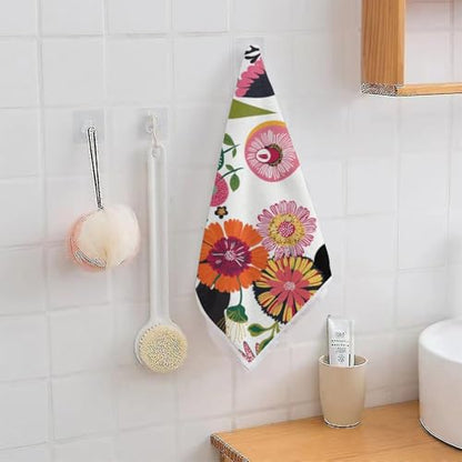 Boho Floral Hand Towel Set of 2, Soft Absorbent Decorative Towels with Botanical and Butterfly Print for Home, Hotel, Spa, Gym, Kitchen, 28x14 Inches Flower-1