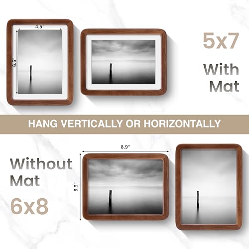 Acovy 6x8in Picture Frame, Natural Solid Walnut | Handcrafted Wooden, Dual Use Tabletop & Wall Mount, Matted to Fit 5"x7" Photos, HD Tempered Glass - color: Walnut, size: 6x8in