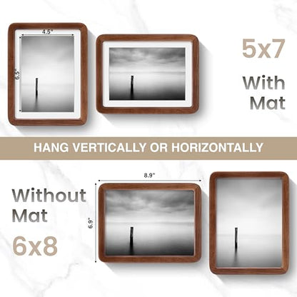 Acovy 6x8in Picture Frame, Natural Solid Walnut | Handcrafted Wooden, Dual Use Tabletop & Wall Mount, Matted to Fit 5"x7" Photos, HD Tempered Glass - color: Walnut, size: 6x8in