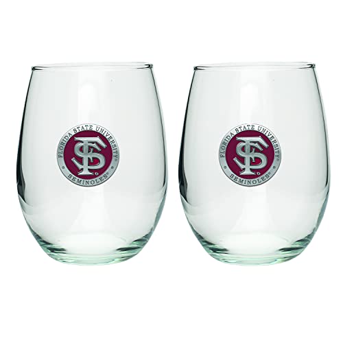 Heritage Pewter Florida State Seminoles Stemless Glass Goblets – Set of 2 | 15 OZ Goblet Wine Glasses | Expertly Crafted Pewter Glass - style: FLORIDA STATE, RED