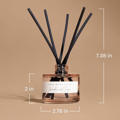 Sweet Water Decor Salt and Sea Reed Diffuser Set, Blue Tinted Glass Jar, Sea Salt Citrus and Musk Amber Scent, Long Lasting Fragrance, Non Toxic Oil Reed Diffuser for Home & Office, Poured in the USA