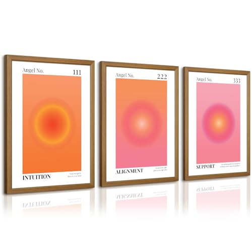 Colorful Angel Number Aura Poster Set of 3 Spiritual Posters Canvas Grainy Gradient Prints Trendy Preppy Wall Art Aesthetic Room Decor Affirmation Inspirational Quotes Wall Art 12x16 Inch Framed - color: Colorful 123 Art - A, size: 16"L x 12"W, style: Fra