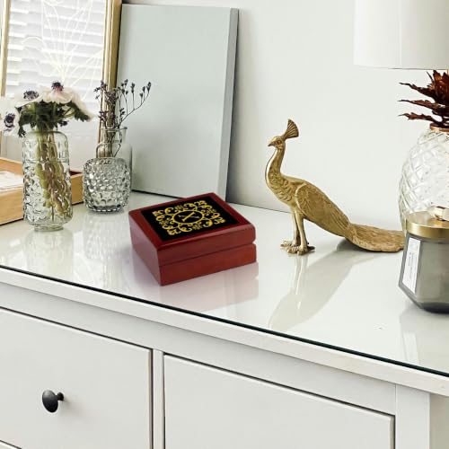 3dRose Floral decorative monogram. Gold on black. Incomparable letter X Jewelry Box 7 x 7 inch with 4 inch tile