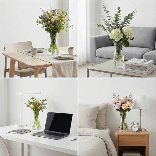 Clear Glass Vase 8 Inch, Round Borosilicate Clear Glass Flower Vase, Modern Boho Style Centerpiece Vase for Home Kitchen Wedding, Housewarming - color: Transparent