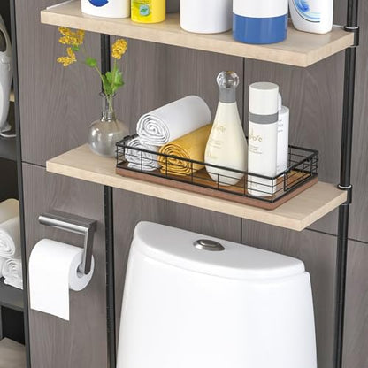 Toilet Paper Basket, 13 Inch Bathroom Toilet Tank Basket with Handles | Bathroom Basket, Back of Toilet Basket Toilet Tank Tray, Toilet Organizer for Toilet Paper Storage Toiletries, Acacia & Black - color: Acacia & Black