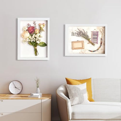 2 Pack Shadow Box Frame 11"x 14" - Wood Deep Shadowbox with Glass Shadow Boxes Display Cases Suitable for Photos, Dried Flowers, Handicrafts Picture Frames for Wall Hanging Tabletop (White) - size: 11×14-2pcs-white