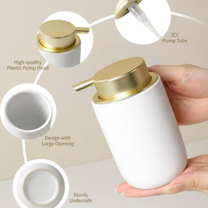 BosilunLife Lotion Pump Dispenser for Bathroom, Kitchen, Countertop | Hand Soap Dispenser Bathroom Ceramic Dish Liquid Soap Dispenser (White with Gold, Liquid Pump) - color: White&gold-1 Pack