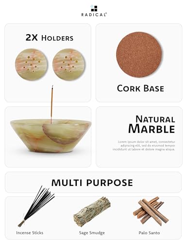 Radicaln Marble Incense Holder 5.5" Inches Green Handmade Incense Stick Holder for Palo Santo Holder, Ideal Marbles Ashtray & Incense Holder Marble for Bedroom - color: Green Onyx