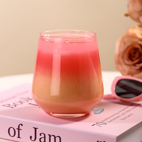 Physkoa Pink Stemless Wine Glasses Set of 6-17 oz Hand-Blown Crystal Pink Glassware with no Stem, Wedding, Birthday Gifts for Women Her Wine Lovers - color: Stemless Pink
