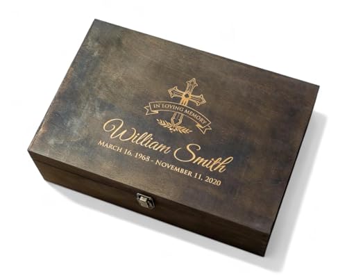 Personalized Memorial Keepsake Box - Custom Engraved Wooden Memory Box for Remembrance Sympathy Gift for Loss of Loved One - Funeral Urn Box for Ashes, Photos, Mementos - Customized Gifts - style: 9. Memorial Designs