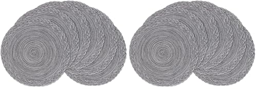 SHACOS Round Placemats Set of 6 Woven Round Table Mats 15 inch Braided Border Washable Cotton Polyester Circle Place Mats, Gray (Pack of 2) - color: Gray, size: 6 pieces (Pack of 2)