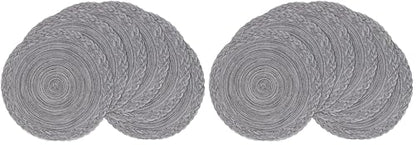 SHACOS Round Placemats Set of 6 Woven Round Table Mats 15 inch Braided Border Washable Cotton Polyester Circle Place Mats, Gray (Pack of 2) - color: Gray, size: 6 pieces (Pack of 2)