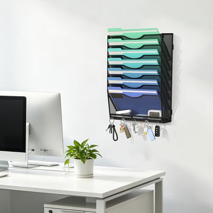 Gawerk Hanging Wall File Organizer with 5 Hooks - Wall Mounted Mail Paper Document Folder Holder, Sturdy Mesh Magazine Rack for Office Home (7+1 Tier) - size: 7+1 Tier